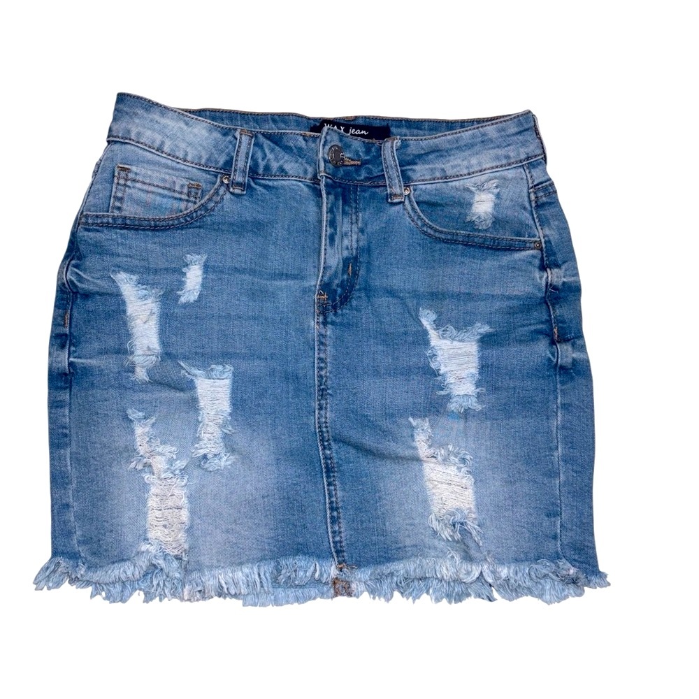 Wax Jean Blue Distressed Mini Jean Skirt Small NWOT